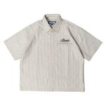 JINSYOU - Kemeja Boxy Unisex Lengan Pendek Stripe Pattern Line Embroidery Bahan Katun Size M L XL